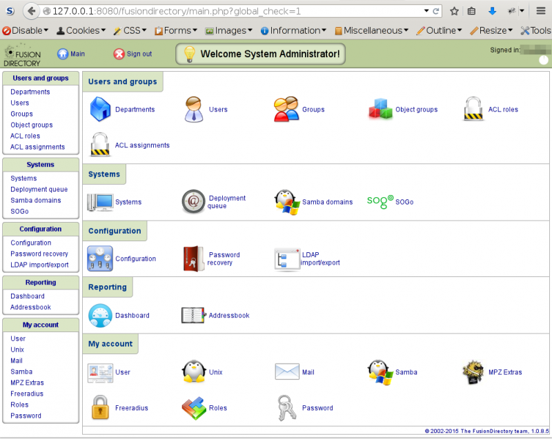 Fusion Directory dashboard Fusion Directory dashboard