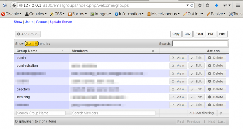 Postfix groups Postfix group admin page